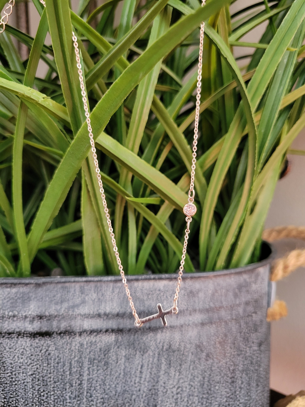 Sideways Women's Rose GoldTone Cross Necklace Extender Chain